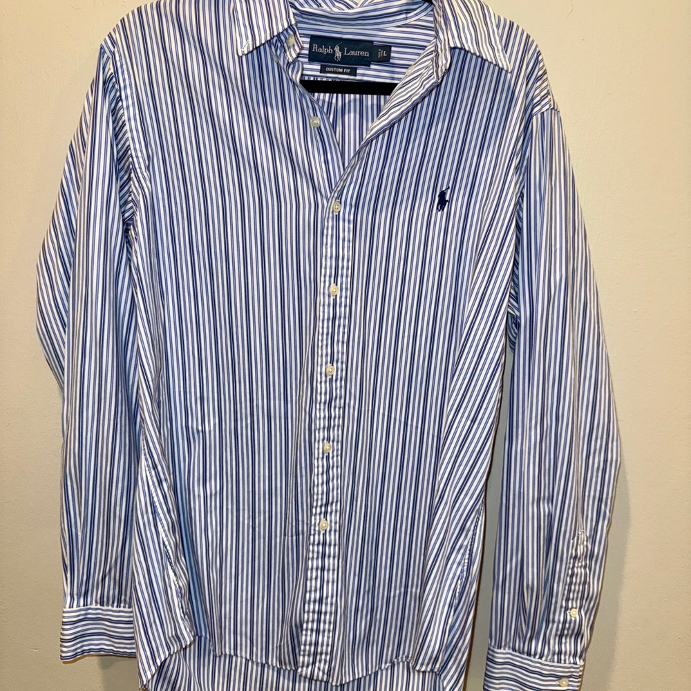 Ralph Lauren Men's Blue and White Striped Shirt